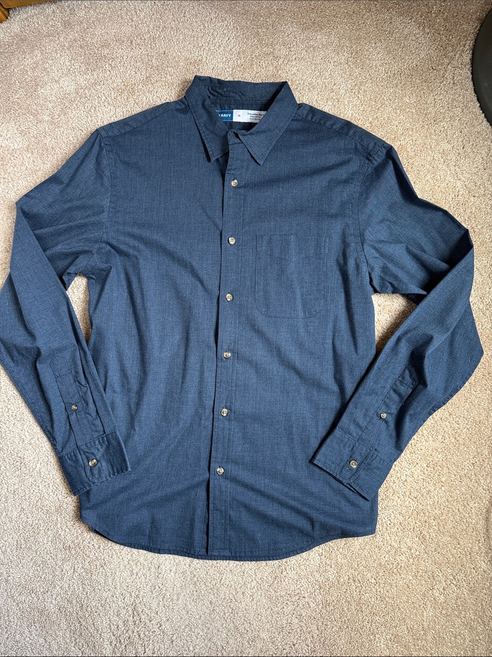 Old Navy Men's Dark Blue Long-Sleeve Button-Down Shirt.